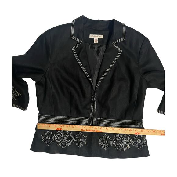JM Collection Petite 3/4 Sleeve 100% Linen Black Beaded Blazer Jacket Size 10 P - Picture 9 of 13